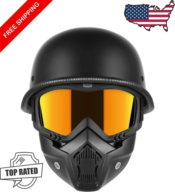 TRUSTERTHEE Motorcycle Half Helmets with Face Shield, German Large, Black TRUSTERTHEE Motorcycle Half Helmets with Face Shield, German Large, Black