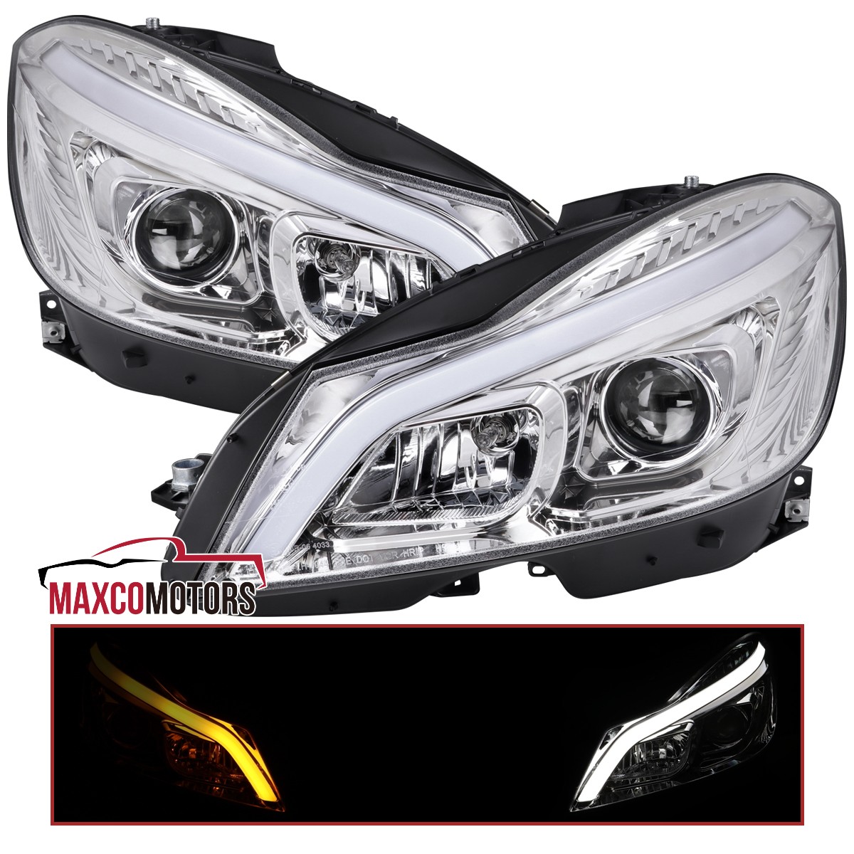 Fits 2012-2014 Mercedes-Benz W204 C250 C350 LED Projector Headlights Switchback Fits 2012-2014 Mercedes-Benz W204 C250 C350 LED Projector Headlights Switchback