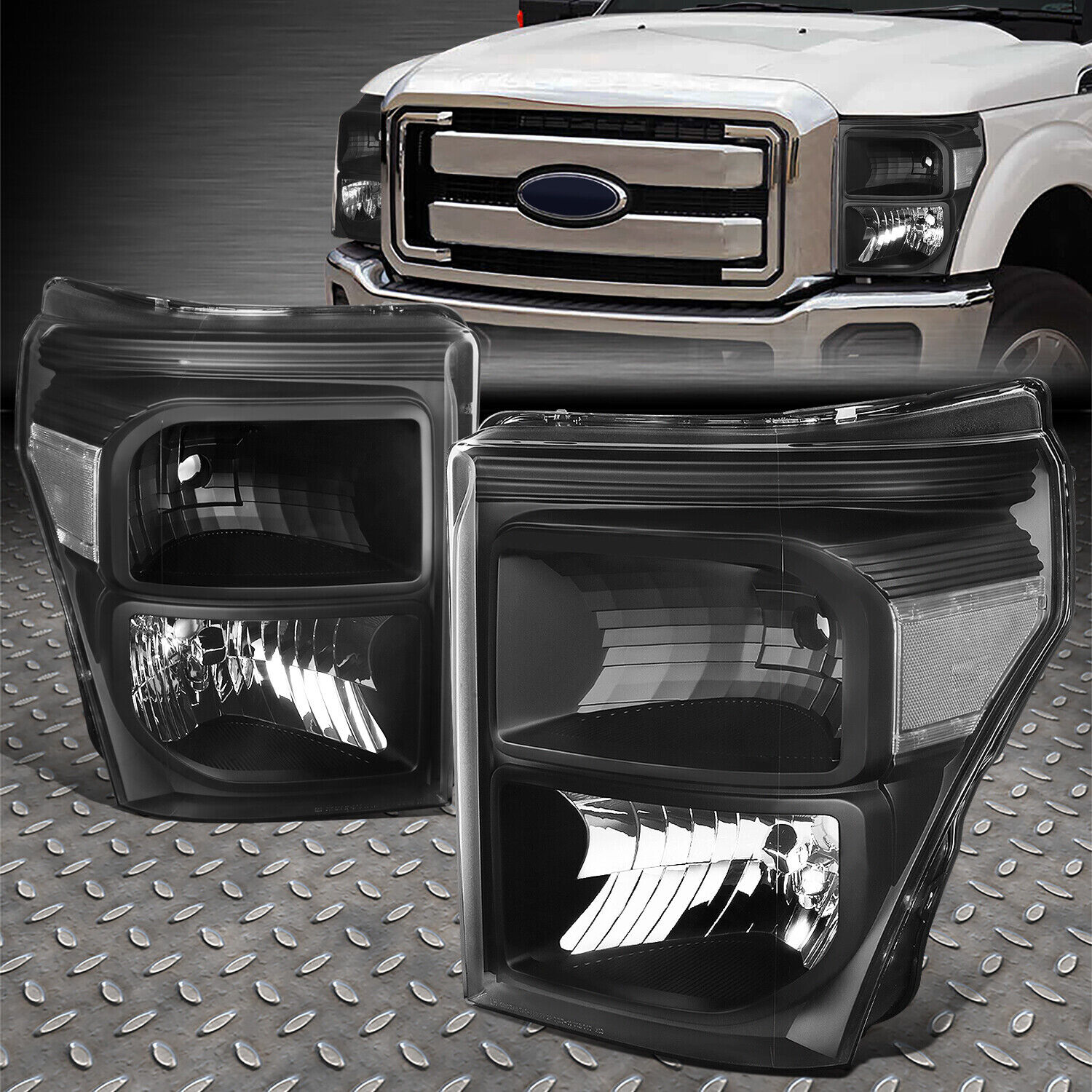 FOR 11-16 FORD F250 F350 SUPER DUTY BLACK HOUSING CLEAR CORNER HEADLIGHT LAMPS