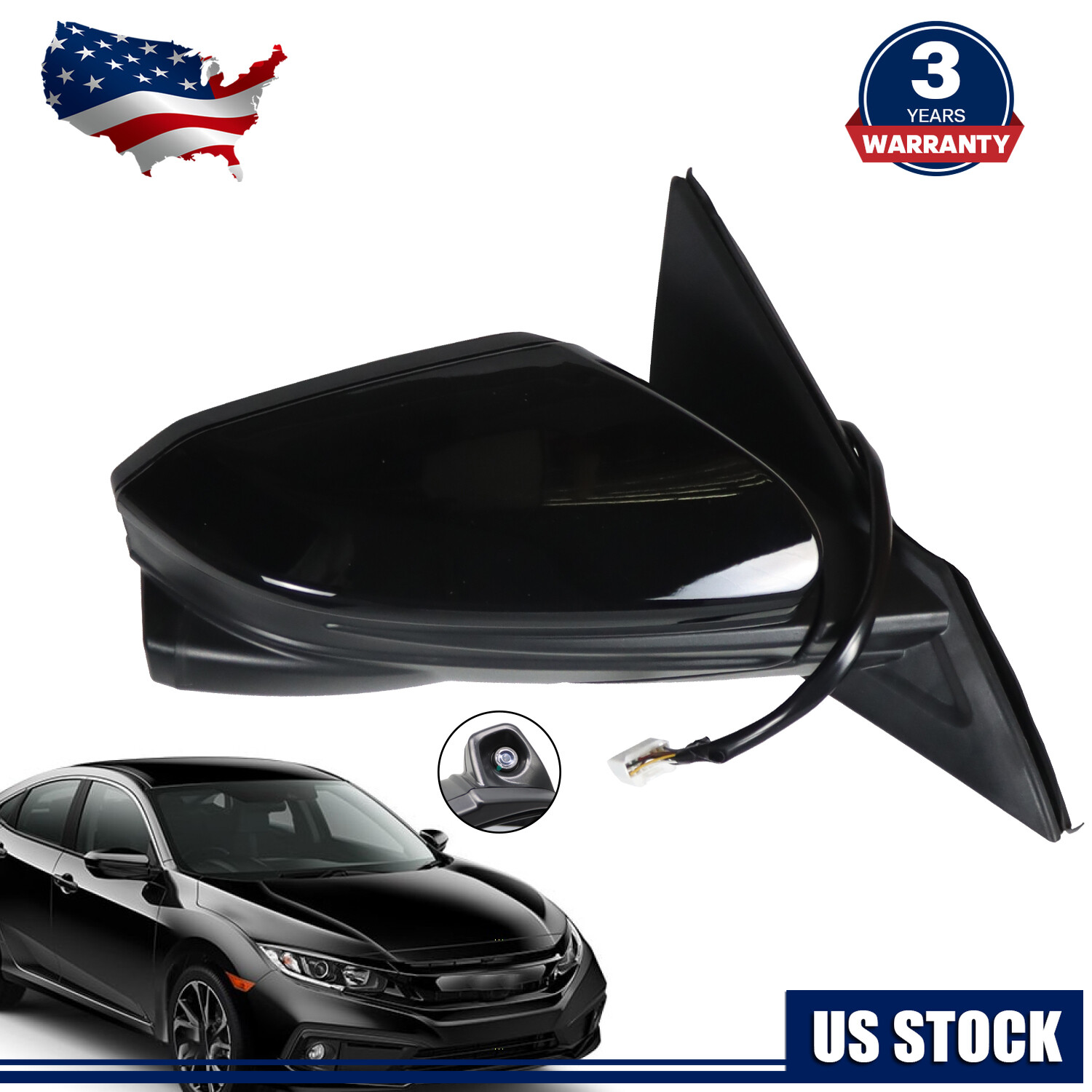 Right Heated Power Side Mirror w/Camera for Honda Civic Sedan 2016-2021