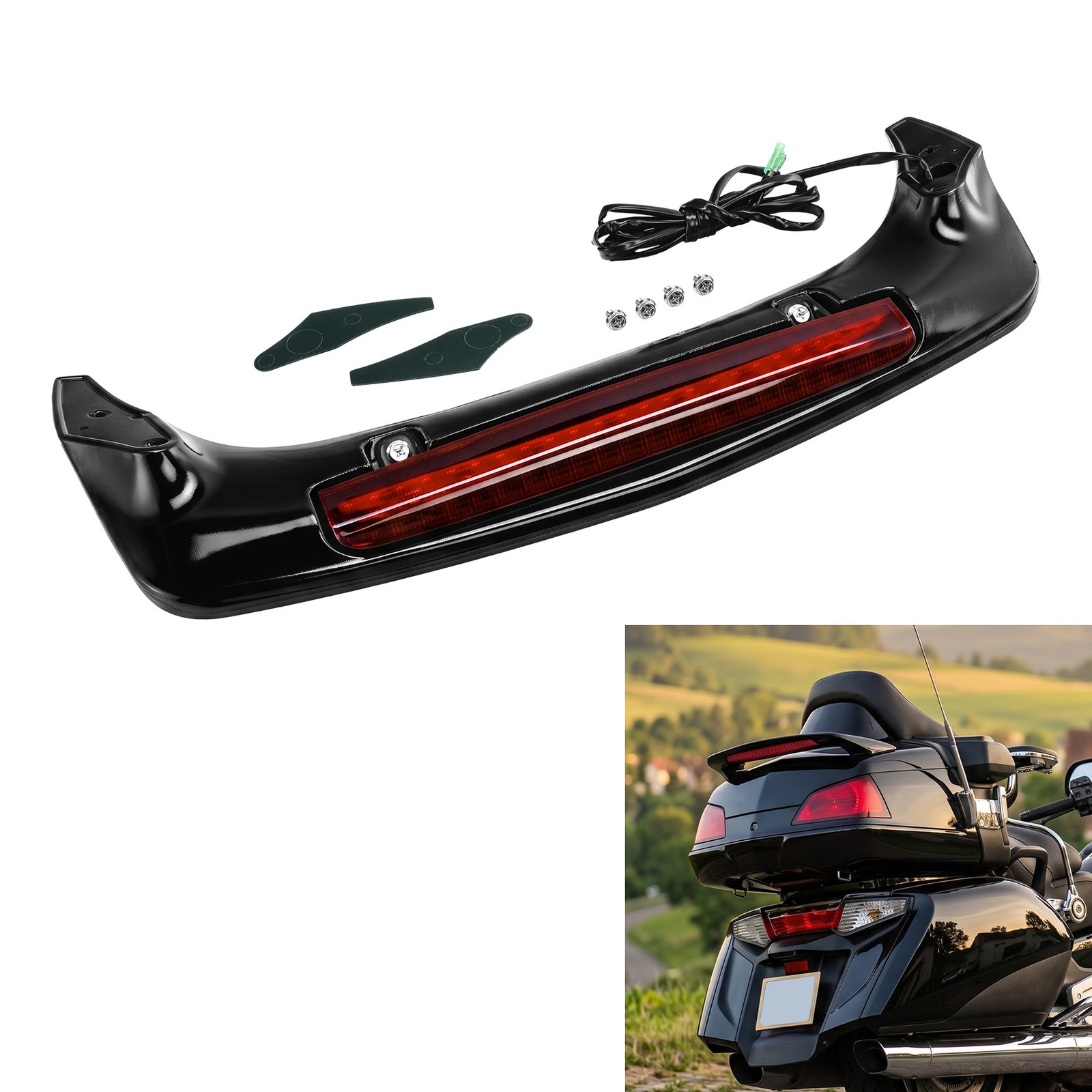 Motorcycle Rear Trunk Spoiler LED Red Light Fit For Honda Goldwing GL1800 01-17