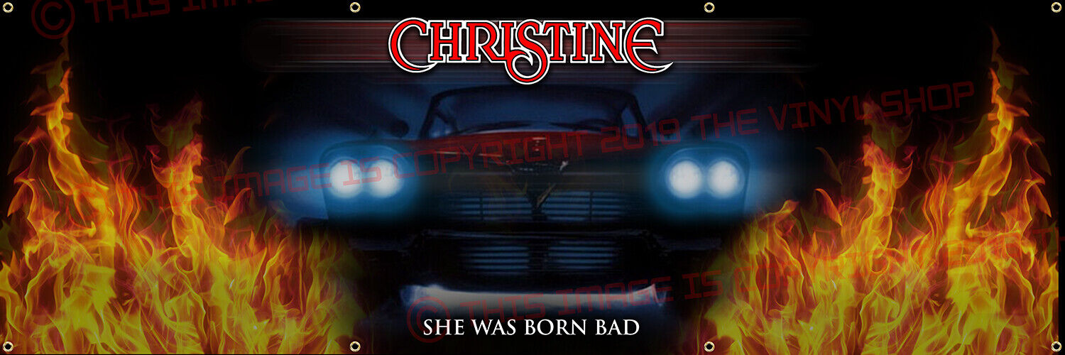 6ft x 2ft  BORN BAD CHRISTINE 1958 Plymouth Fury Garage Banner  Horror classic