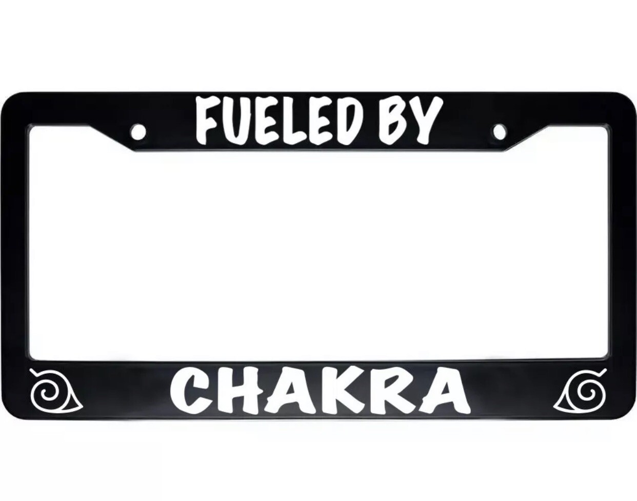 Fueled By Chakra Naruto Ninja Black Auto License Plate Tag Frame Holder
