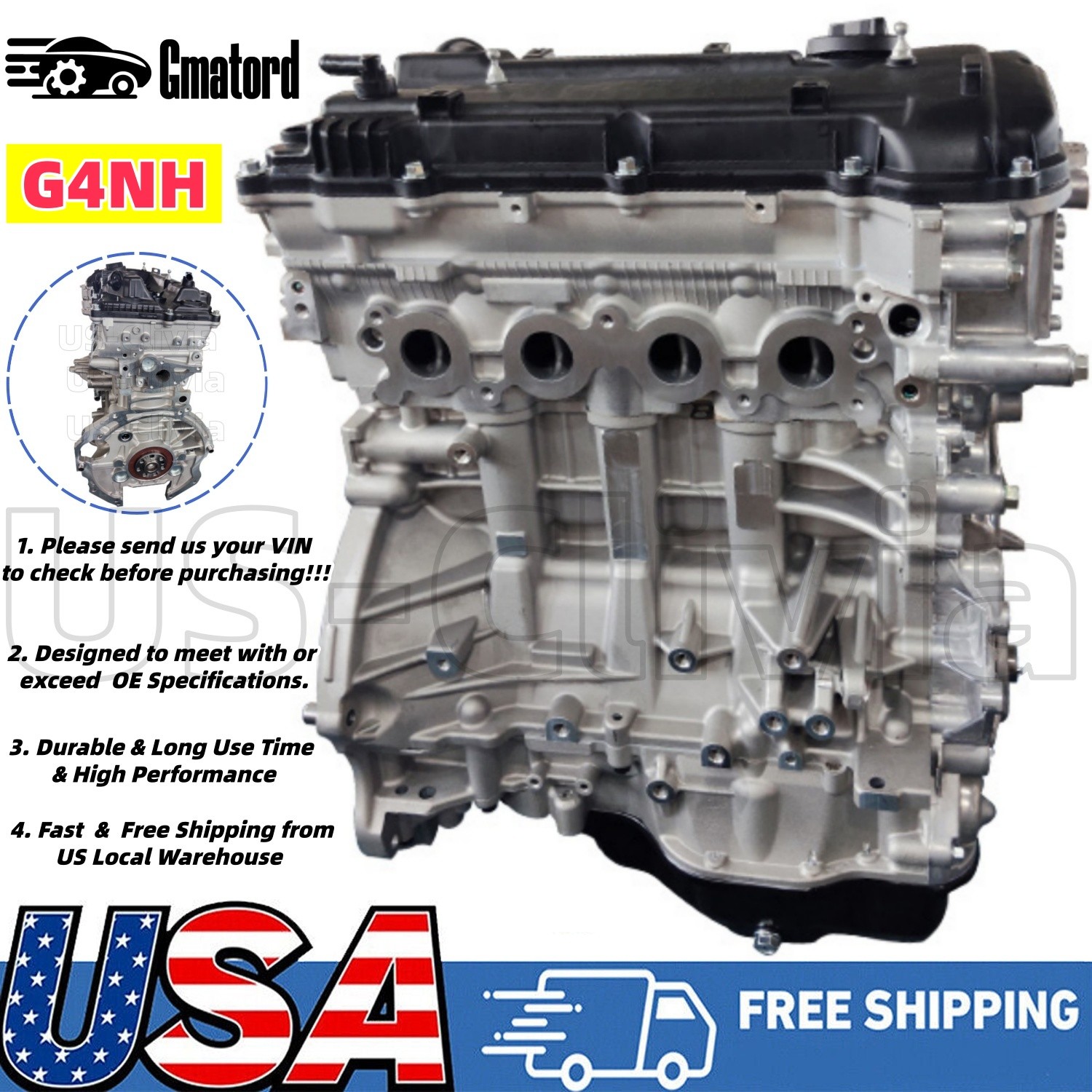 New G4NH Engine Assembly Long Cylinder Block For Hyundai Elantra Kia 2.0L 17-24