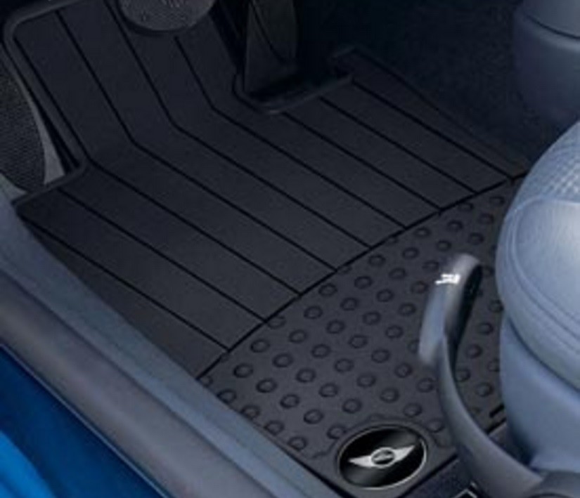 OEM Mini Cooper R53 R52 R50 Black Rubber Floor Mats Cooper S / Wings Logo Front 