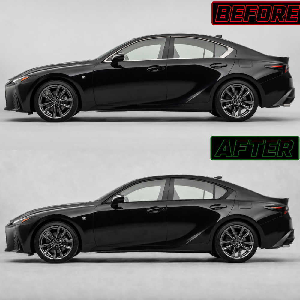 CHROME DELETE BLACKOUT OVERLAYS VYNIL SET FOR 2021-2024 LEXUS IS WINDOW TRIM