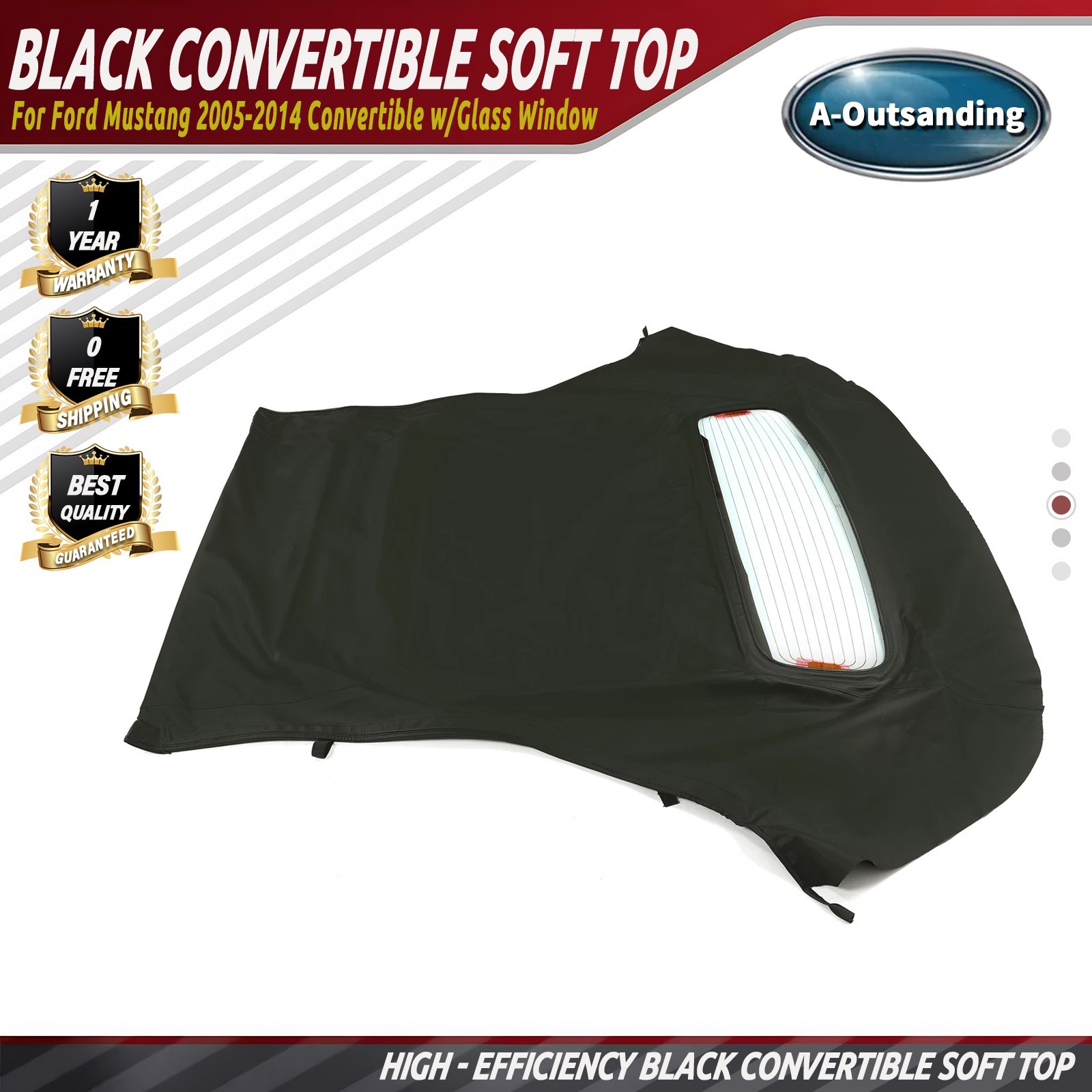 Black Convertible Soft Top For Ford Mustang 2005-2014 Convertible w/Glass Window
