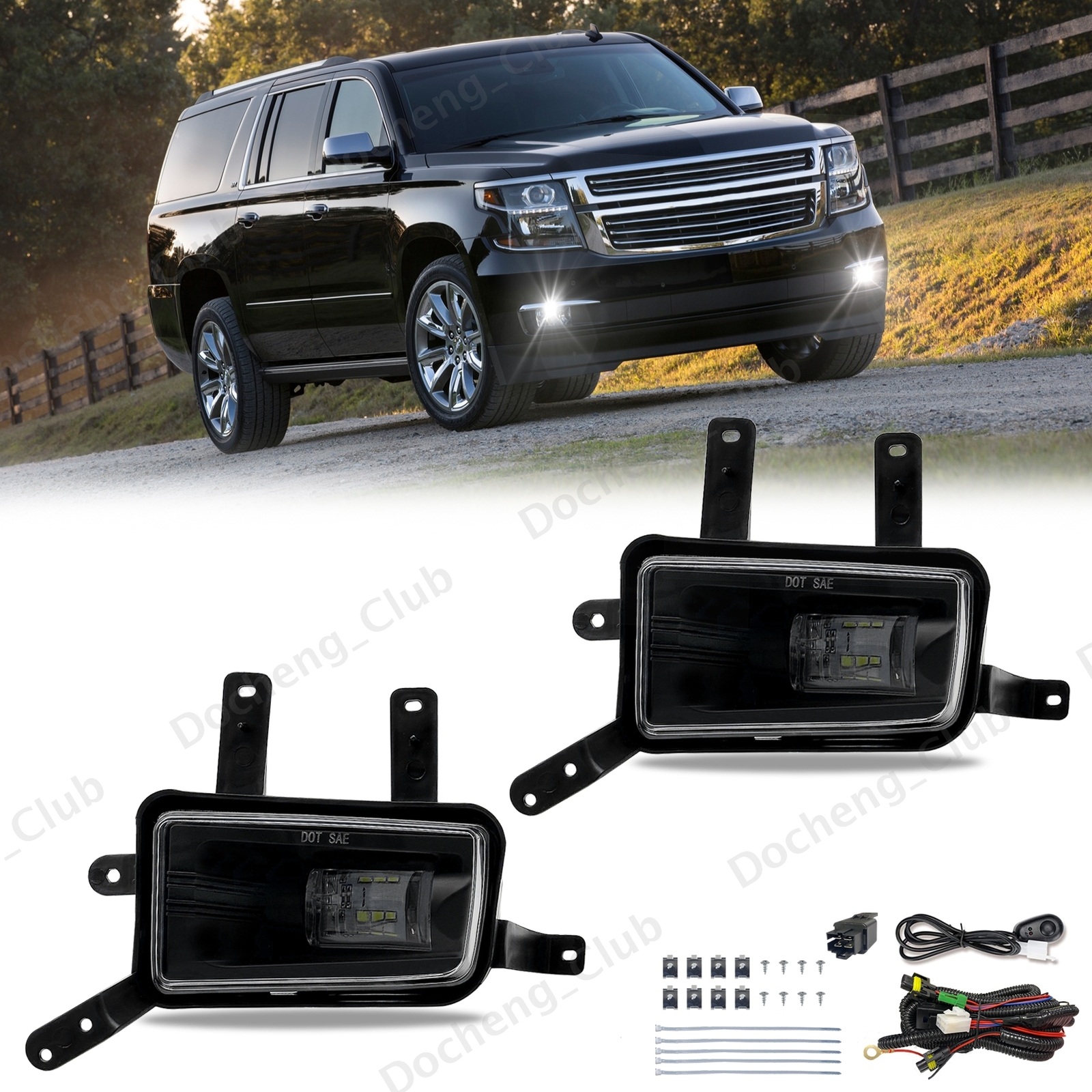 For 2015-2020 Chevy Tahoe Suburban GMC Yukon XL LED Fog Lights Lamps+Wiring