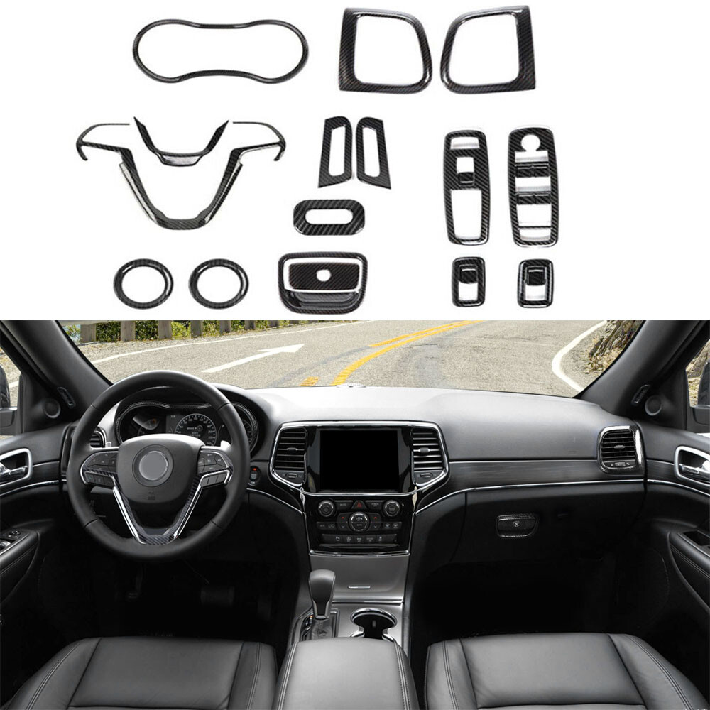 16x Interior Decoration Cover Trim Kit for Jeep Grand Cherokee 14+ Carbon Fiber