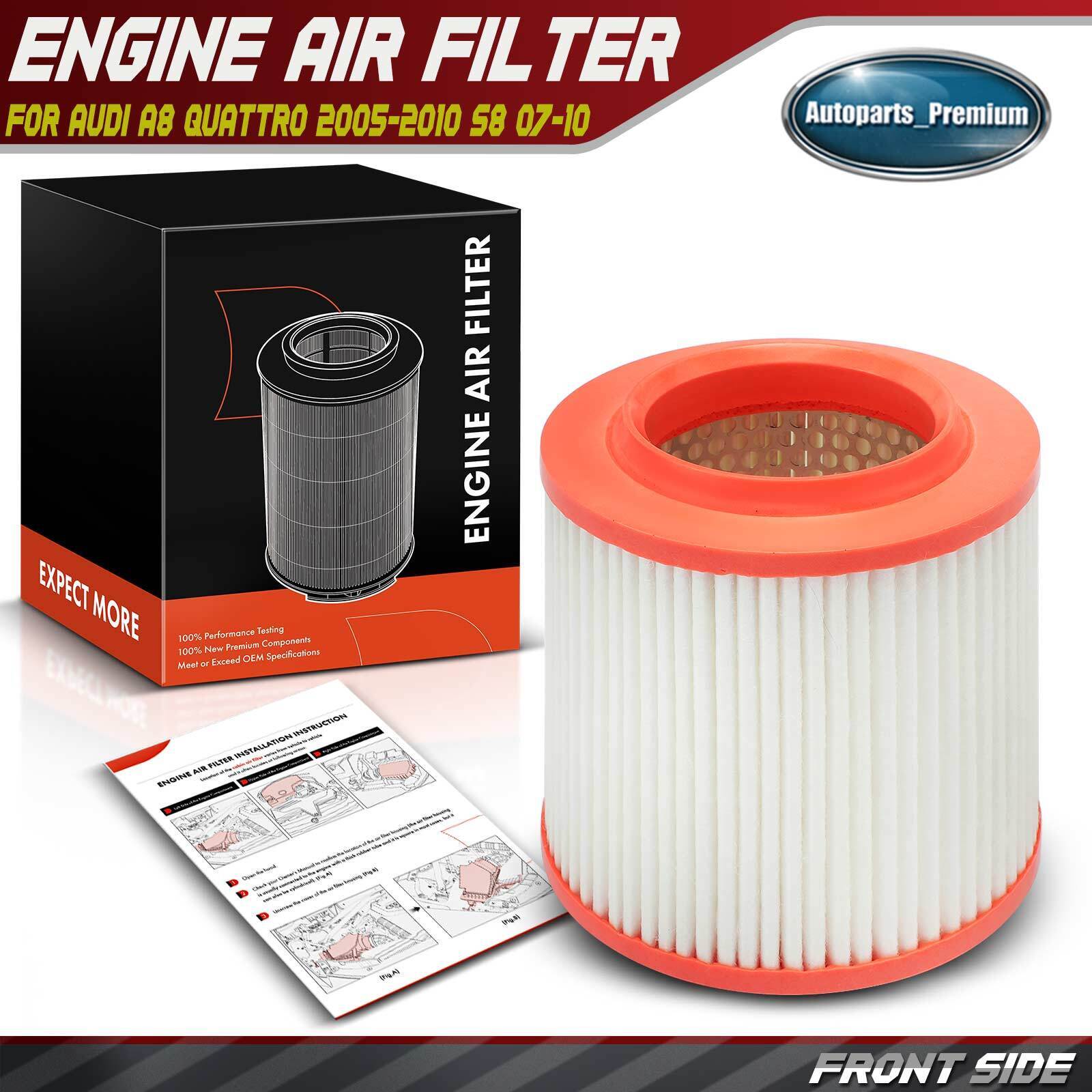 New Front Engine Air Filter for Audi A8 Quattro 05-10 W12 6.0L S8 07-10 V10 5.2L