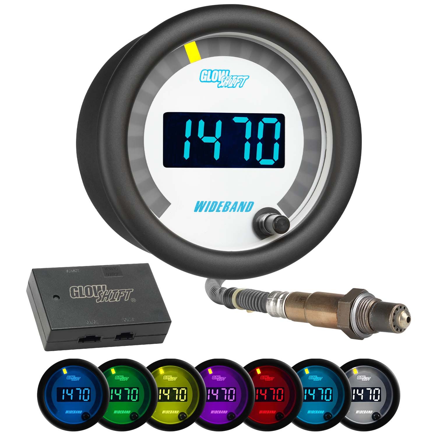 GlowShift Digital Wideband Air/Fuel Gauge Kit w/ O2 Sensor, White 7 Color