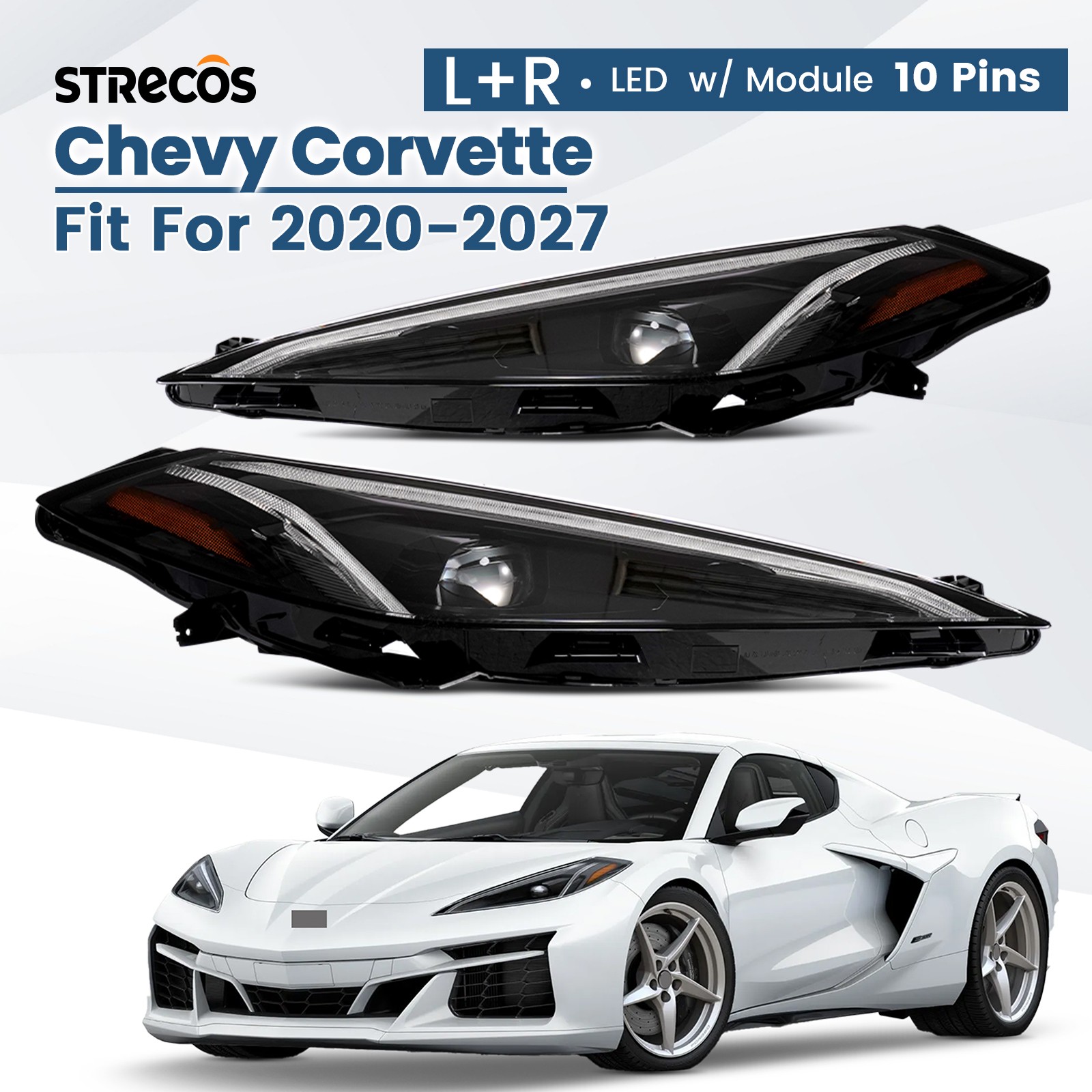 LED Headlight For 2020-2027 Chevy Corvette w/Module w/o Motor 10 pins Pair LED Headlight For 2020-2027 Chevy Corvette w/Module w/o Motor 10 pins Pair