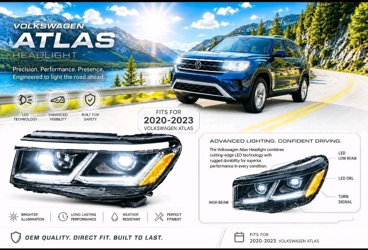 ✅2020-2023 VW Volkswagen Atlas👉 OEM left Driver Side Headlight DRL Defective 