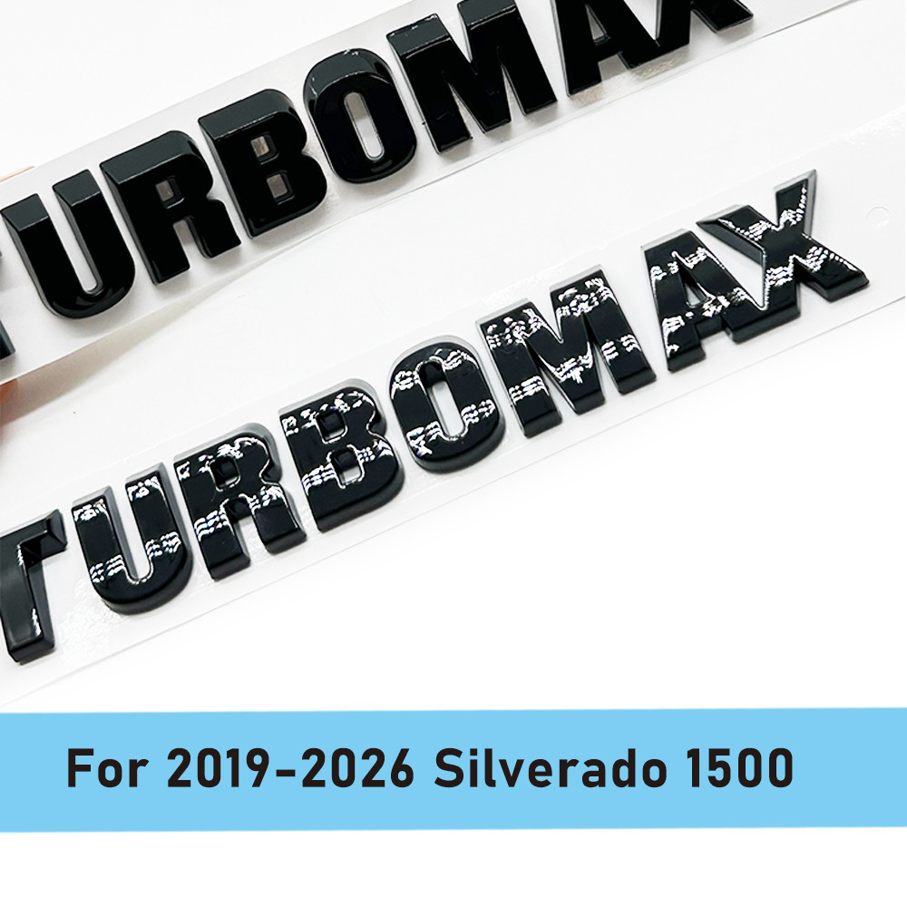 2Pcs Turbomax Emblems Letters Badge For 2019-2026 Silverado 1500 Gloss Black