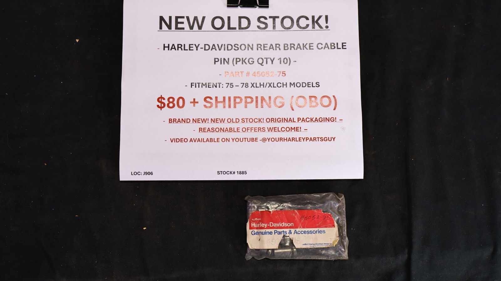 Harley Davidson Rear Brake Cable Pin 45052-75 NOS 1975-78 XLH XLCH 10 Pack