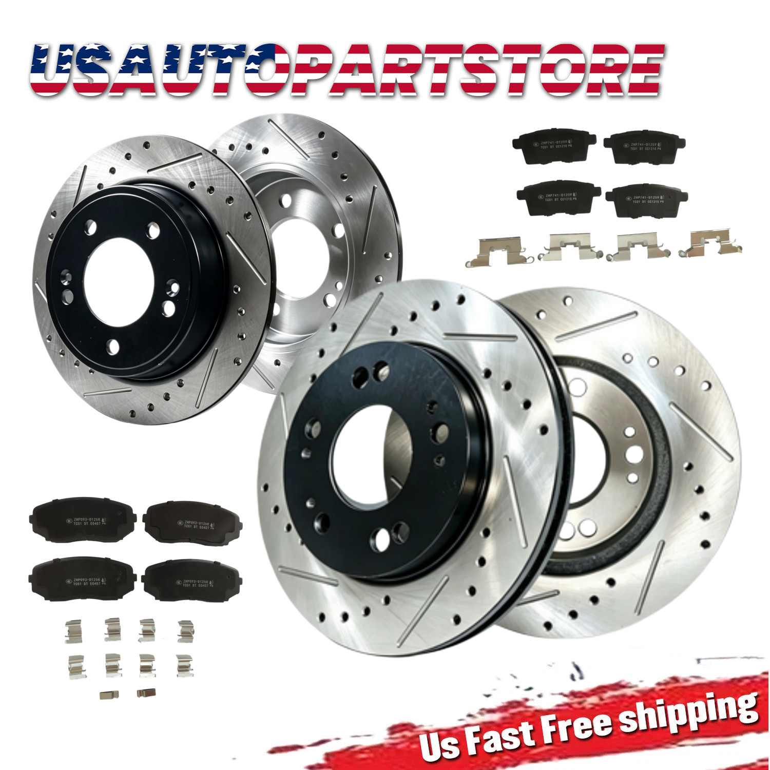 12.60in Front +12.79in Rear Brake Rotors Ceramic Pad for 2007-2015 Mazda CX-9 