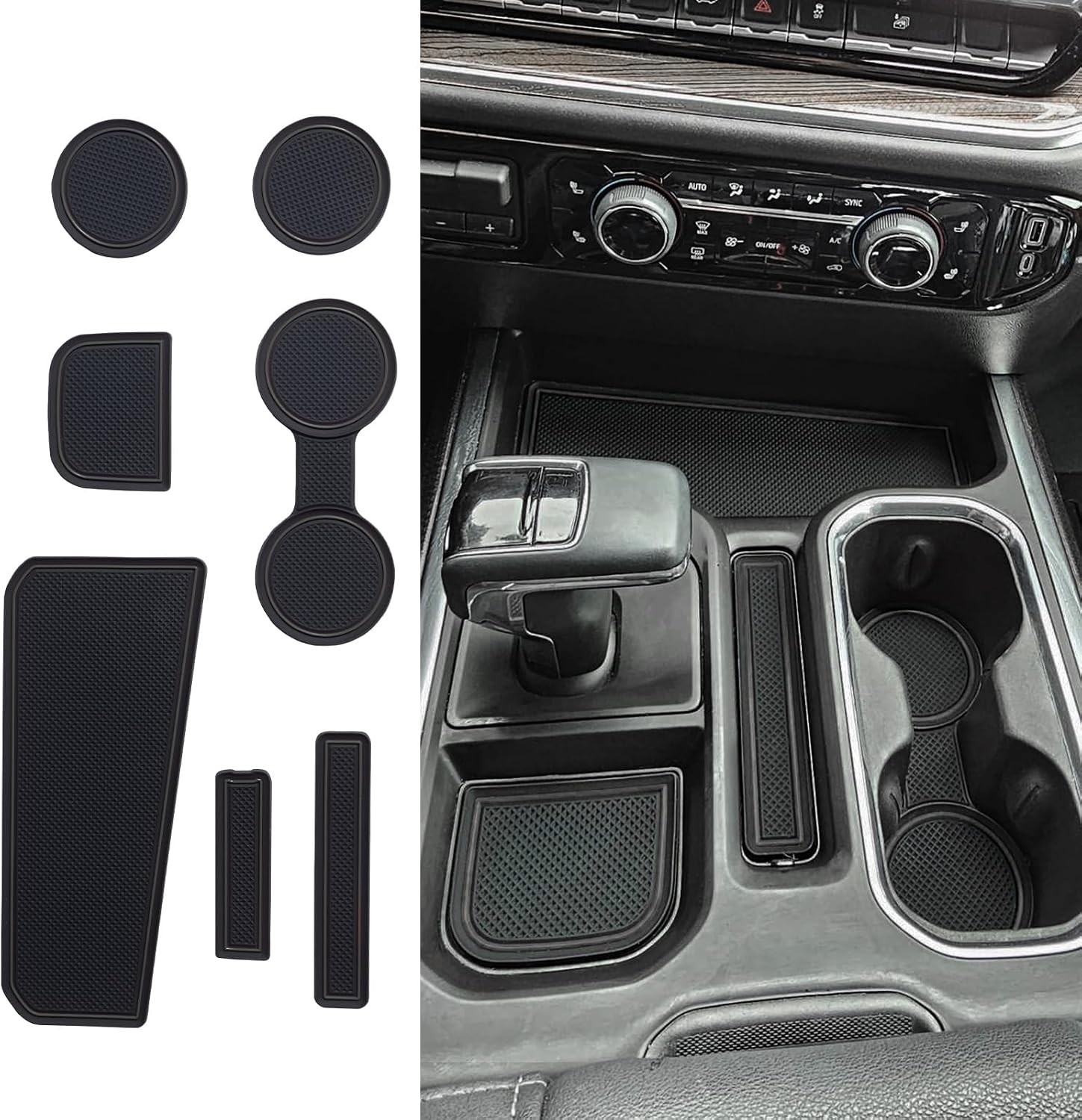 7PCS Black Console Mats for 2022+ Chevy Silverado/GMC Sierra 1500