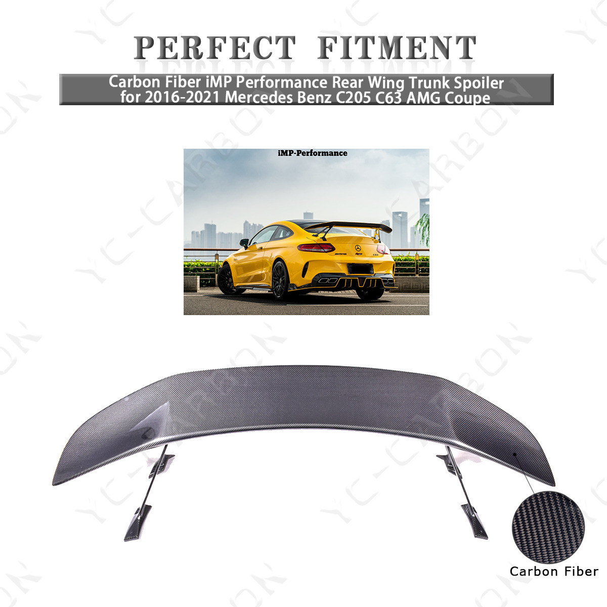 Carbon iMP Performance Rear Trunk Spoiler for 16-21 Benz C205 C63 AMG Coupe