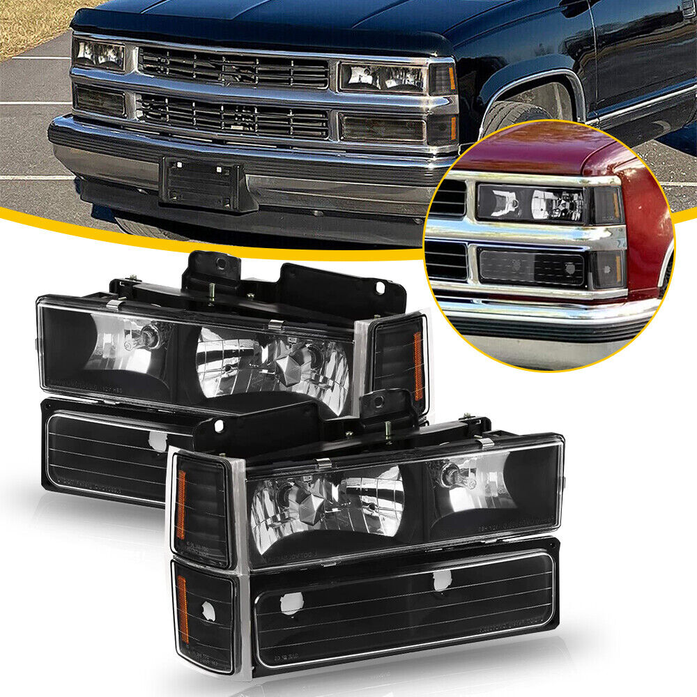 For 1995-1999 Chevrolet Tahoe Pair Left+Right Headlights Headlamps Black lights