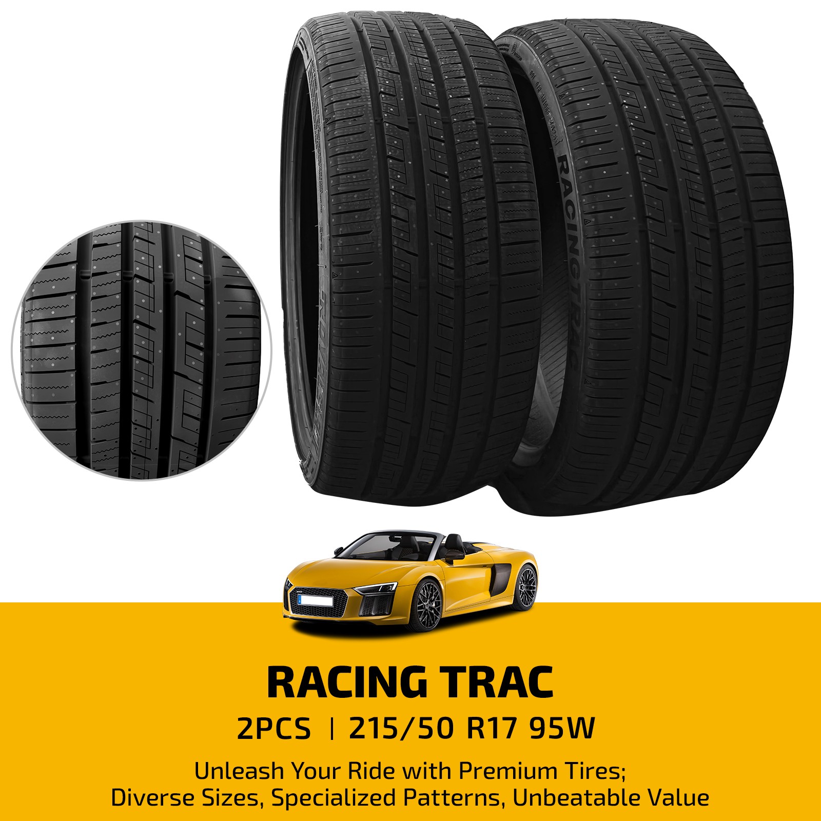 Pair of RACING 215/50ZR17 95W High Performance Durable Tires 7.7mm 420AA 50K Mi Pair of RACING 215/50ZR17 95W High Performance Durable Tires 7.7mm 420AA 50K Mi