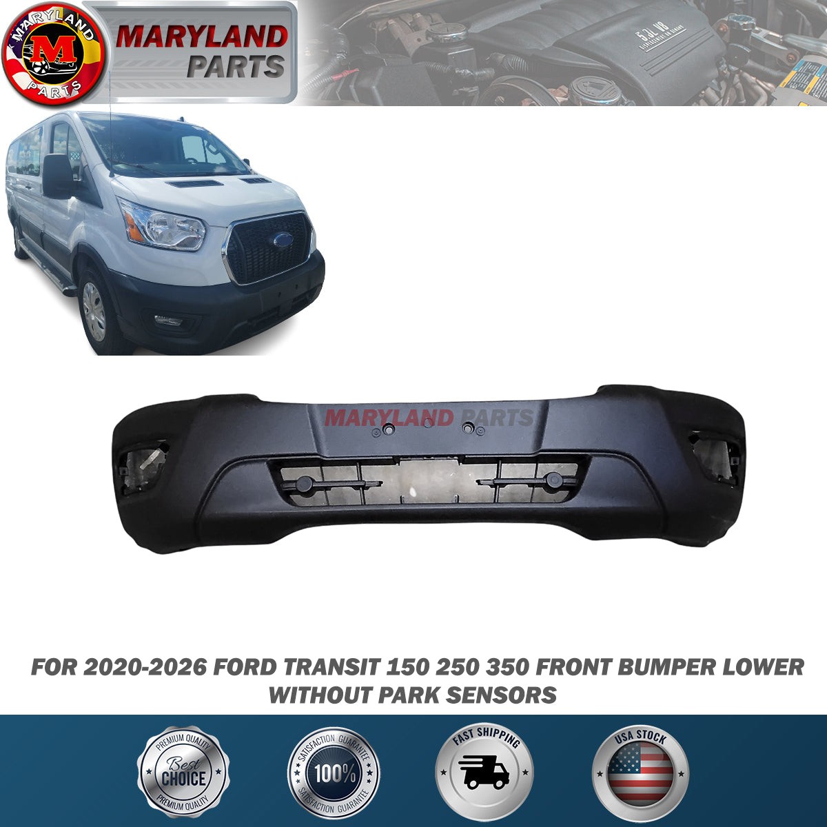 For 2020-2026 Ford Transit 150 250 350 Front Bumper Lower w/o Park Sensors For 2020-2026 Ford Transit 150 250 350 Front Bumper Lower w/o Park Sensors