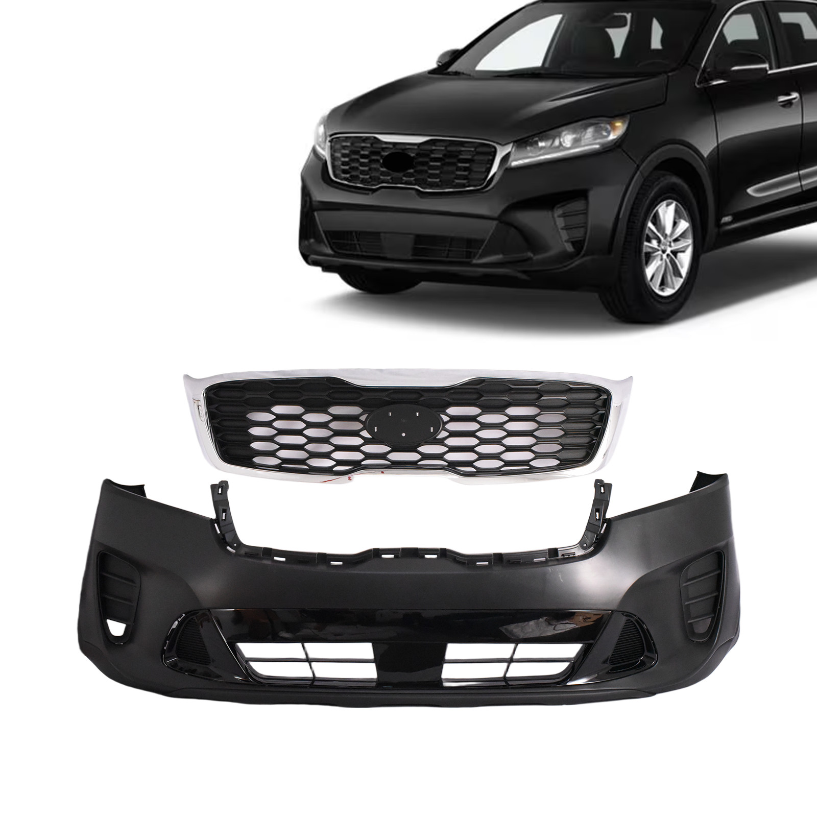 Fits 2019-2020 Kia Sorento LX Front Bumper Kit+Grille Assembly Fits 2019-2020 Kia Sorento LX Front Bumper Kit+Grille Assembly