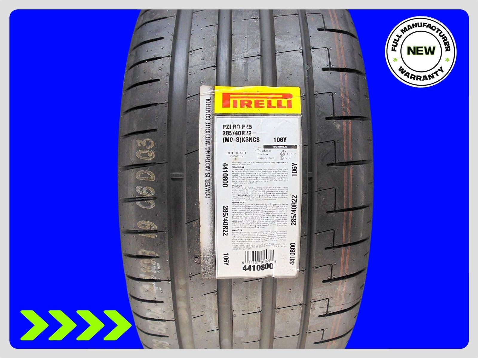 1 Brand New Pirelli P Zero TM KS PZ5 MO-S PNCS 285/40R22 Tire 106Y 2854022