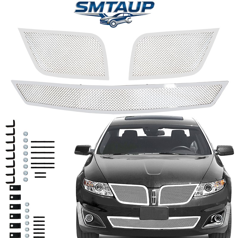 SS Mesh Grille For 2009 2010 Lincoln MKS Stainless Steel Grill Insert Chrome 3pc