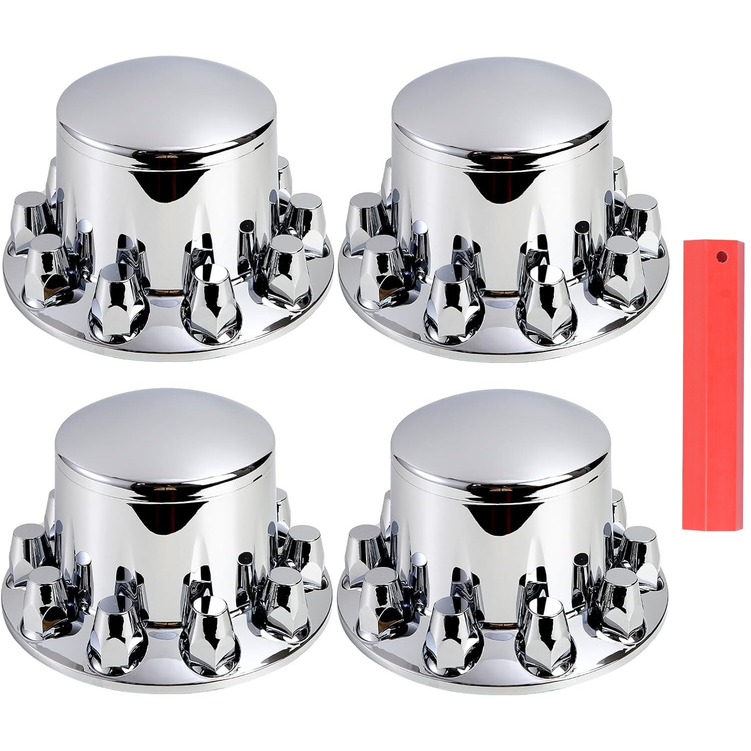 Rear 4 Chrome Axle Hub Cover w/ 33mm Lug Nut Cover for Semi Truck Hubcaps Rear 4 Chrome Axle Hub Cover w/ 33mm Lug Nut Cover for Semi Truck Hubcaps