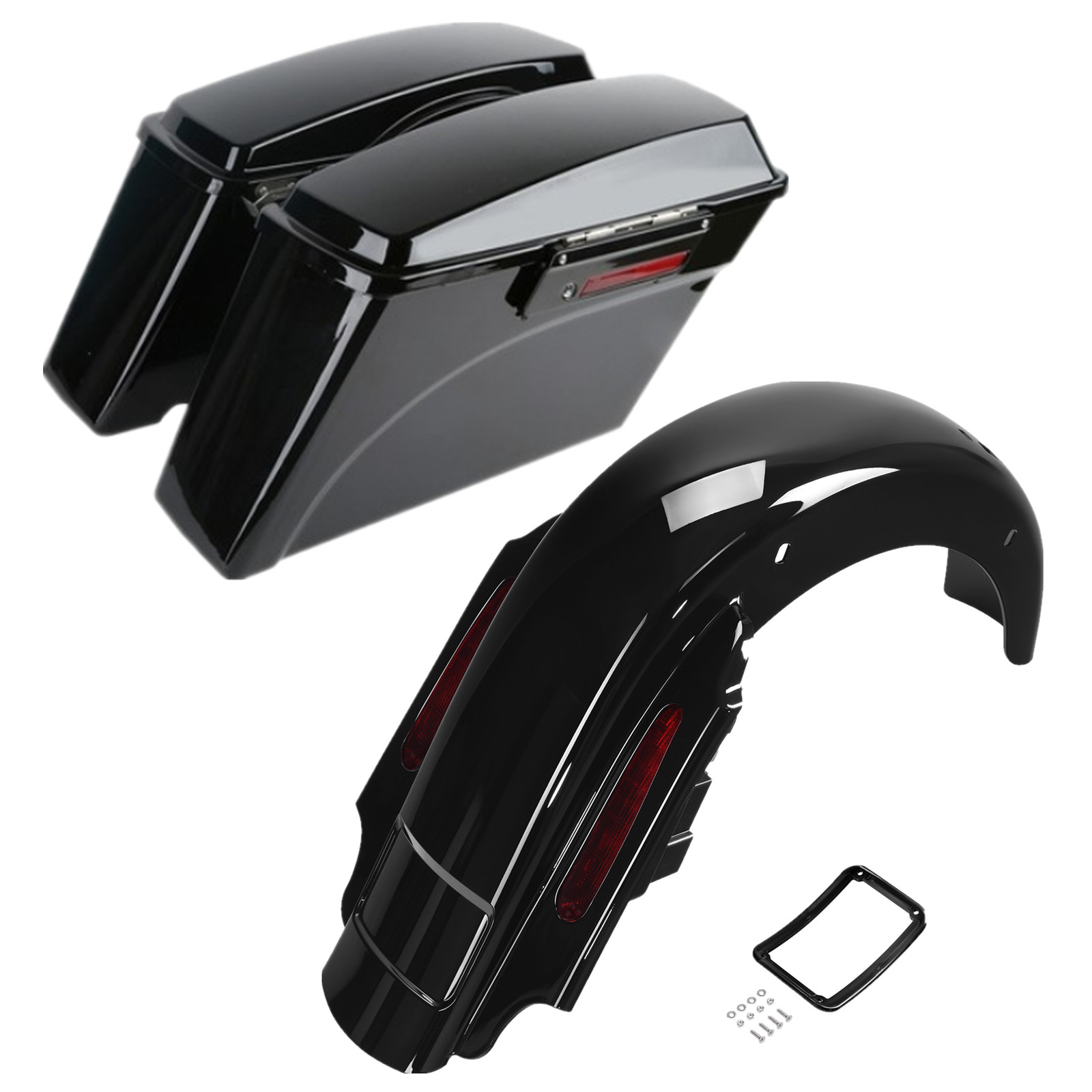 Black Hard Saddlebags &LED Rear Fender System Fit For Harley Electra Glide 93-08