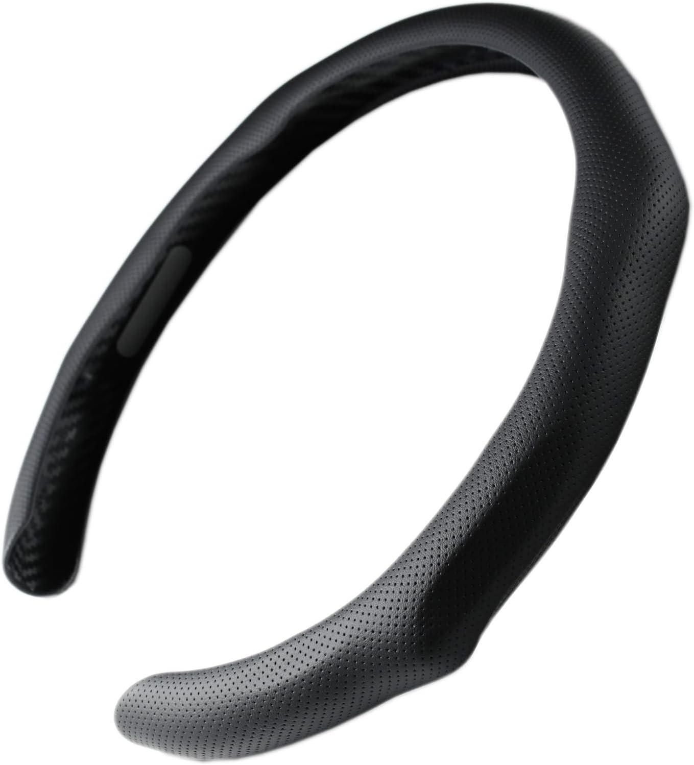 Black Perforated Nappa Leather Steering Wheel Cover for Most Cars, Quick Install Black Perforated Nappa Leather Steering Wheel Cover for Most Cars, Quick Install
