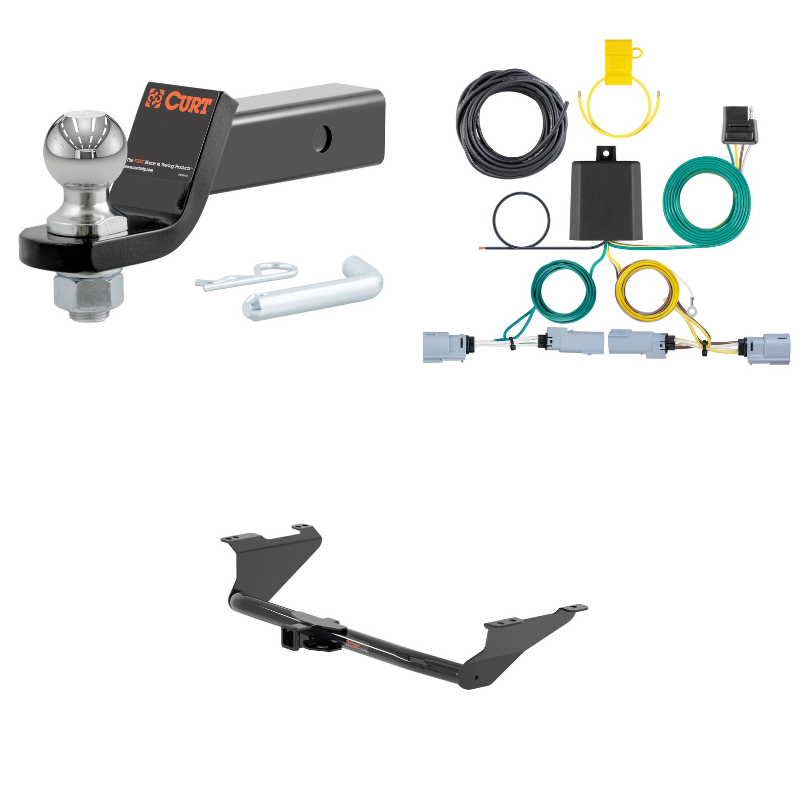 CURT Class 3 Tow Package Trailer Hitch, Wiring, Ball Mount - 13383, 56399, 45836