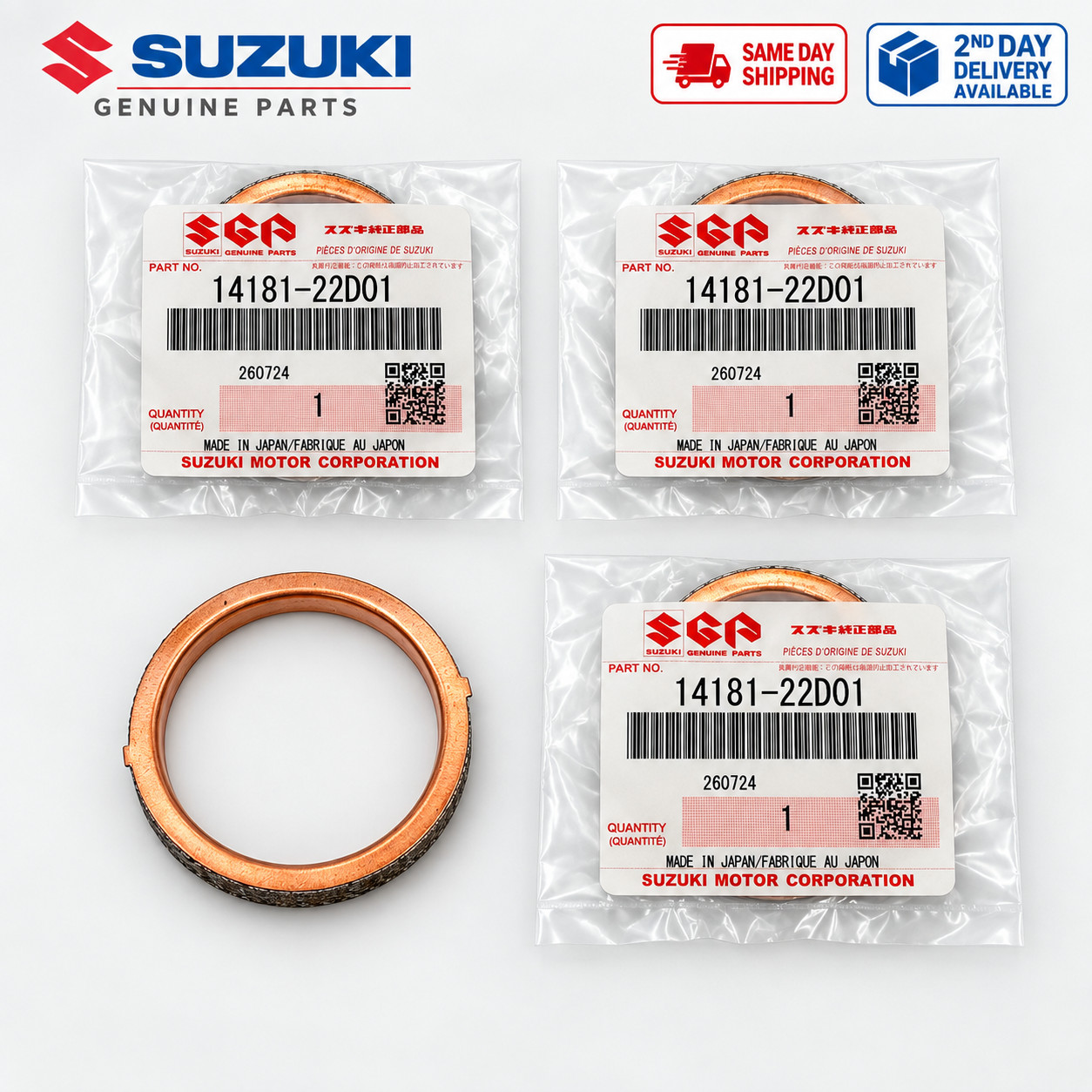 4 PACK 14181-22D01 SUZUKI 1999-2020 HAYABUSA GSX1300R EXHAUST GASKETS OEM 4 PACK 14181-22D01 SUZUKI 1999-2020 HAYABUSA GSX1300R EXHAUST GASKETS OEM