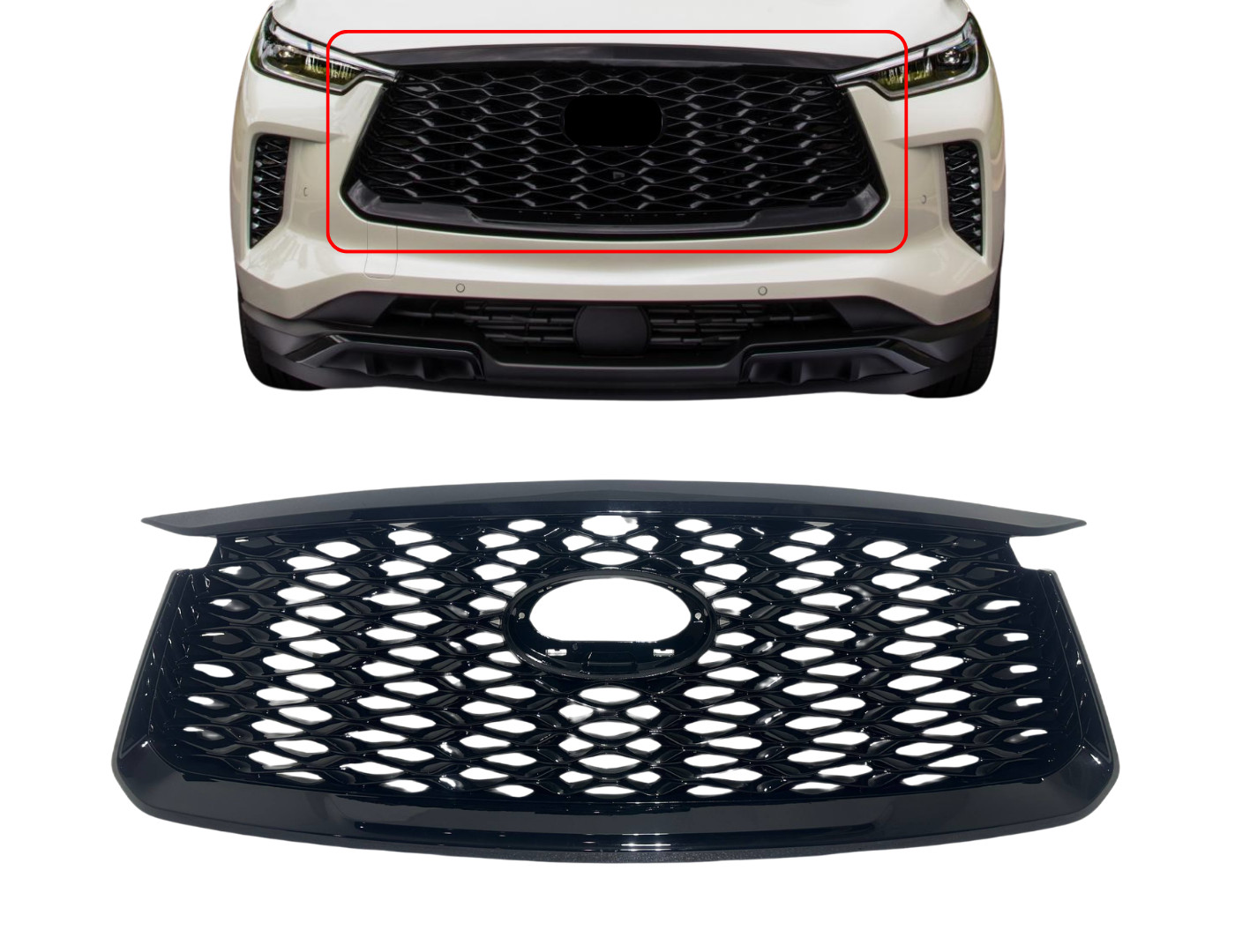 New Fits 2021-2024 Infiniti QX60 Grille Front Bumper Upper Grille Gloss Black