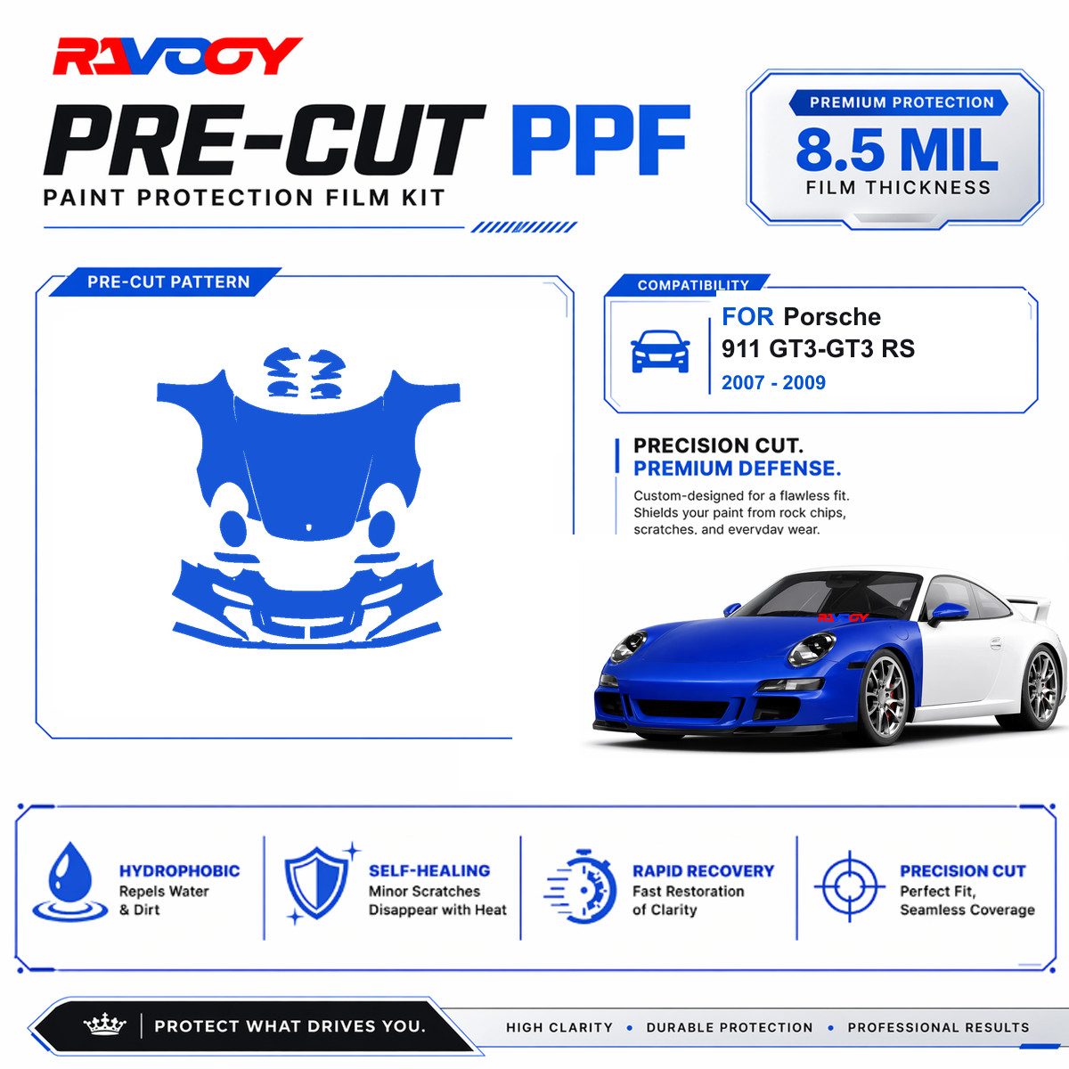 Precut PPF Clear Bra Kit For Porsche 911 GT3-GT3 RS 2007-2009