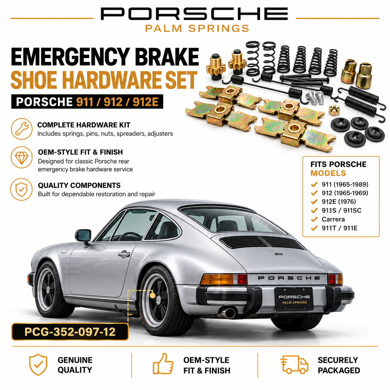 Genuine Porsche 911 912 912E Emergency Brake Shoe Hardware Kit PCG35209712