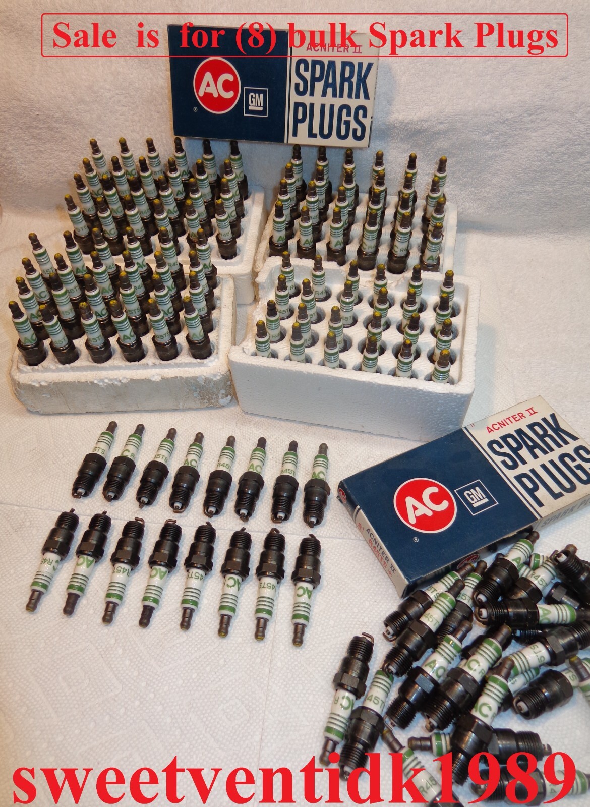 (8) ‘NOS’ AC-R45TS Spark Plugs 4 Green Rings ‘Assembly Line w / Yellow Tips’ (8) ‘NOS’ AC-R45TS Spark Plugs 4 Green Rings ‘Assembly Line w / Yellow Tips’