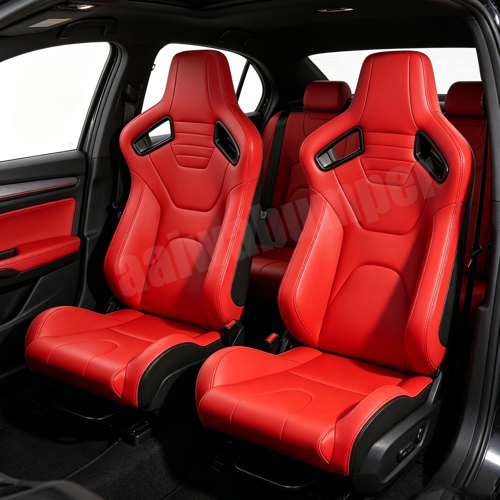 2 Pack Car Bucket Racing Seats Sliders Reclinable Red PVC Leather Red Stitch 2 Pack Car Bucket Racing Seats Sliders Reclinable Red PVC Leather Red Stitch