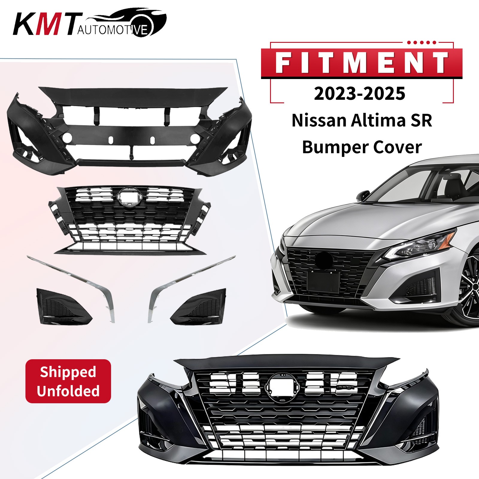 Front Bumper Cover Grille Kit W/ Fog Light Cover Fits 2023-2025 Nissan Altima SR Front Bumper Cover Grille Kit W/ Fog Light Cover Fits 2023-2025 Nissan Altima SR
