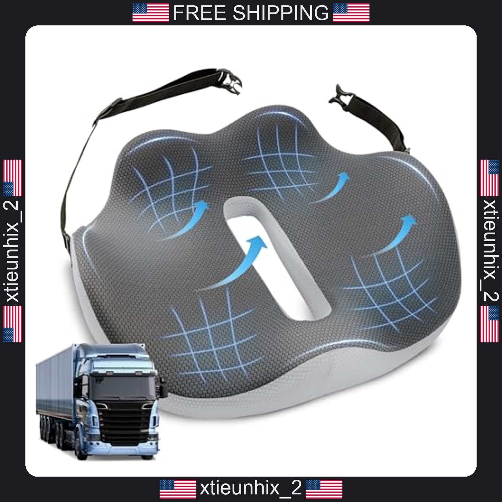 Memory Foam Seat Cushion for Truck & Car Drivers, Ergonomic Support, Large Size