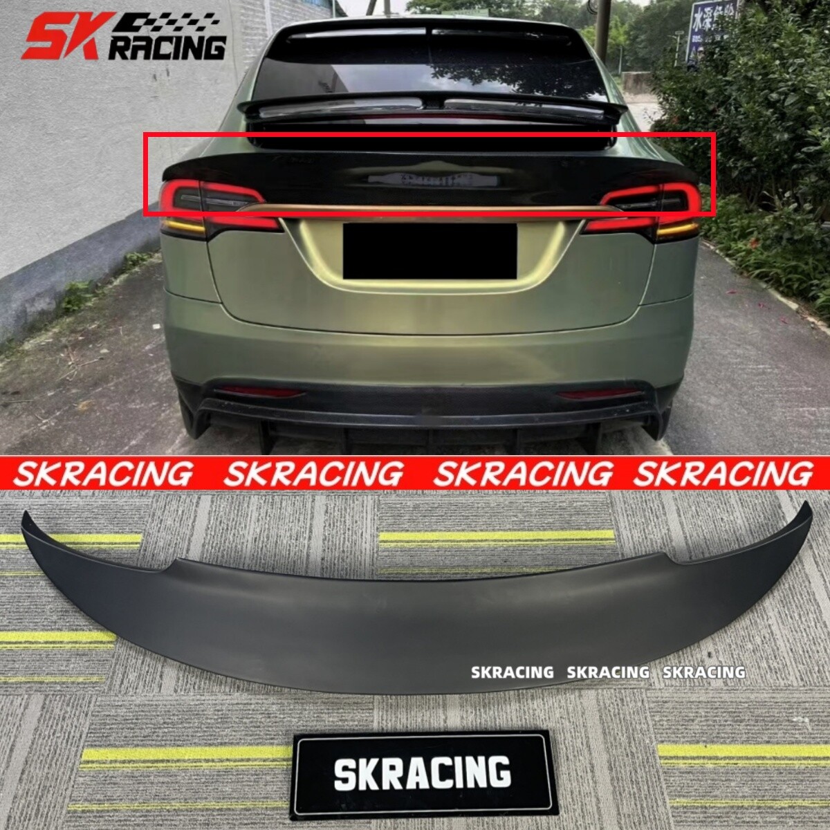 Unpainted FRP New Style Rear Spoiler Wing Fits Model X Utility 4-Door 2016-2023