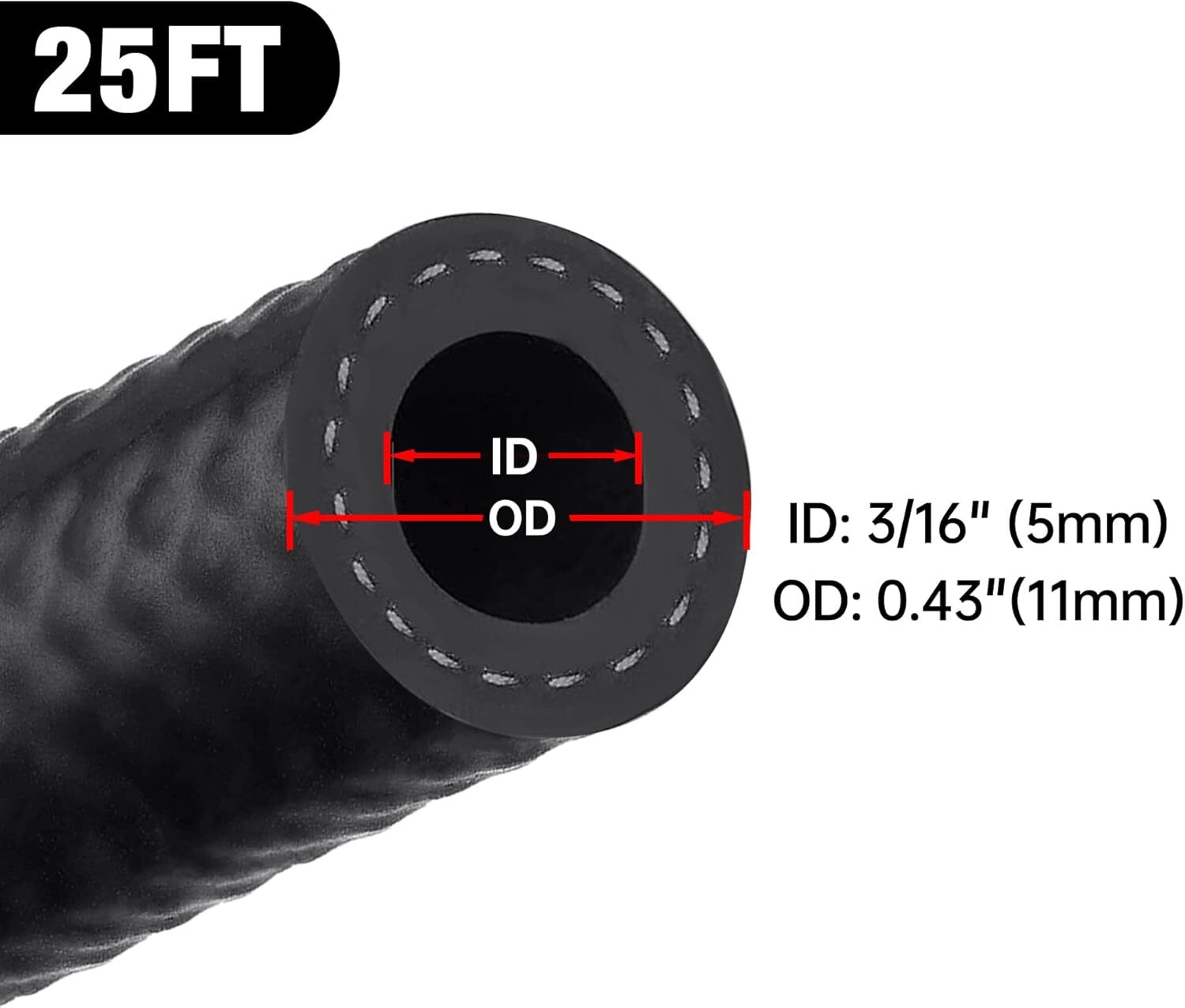 Fuel Line Hose Gas Lines Rubber NBR Push on Hose 3/16\