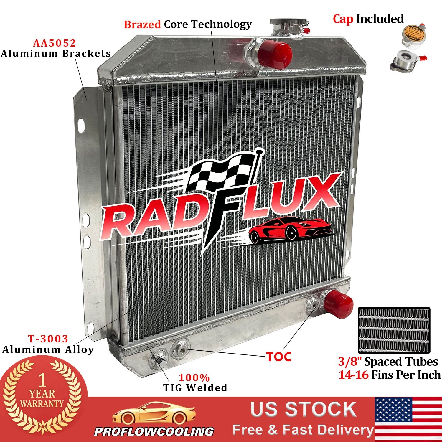 Fit 1949-1954 1952 Chevy Chevrolet Bel Air Fleetline Styleline Aluminum Radiator