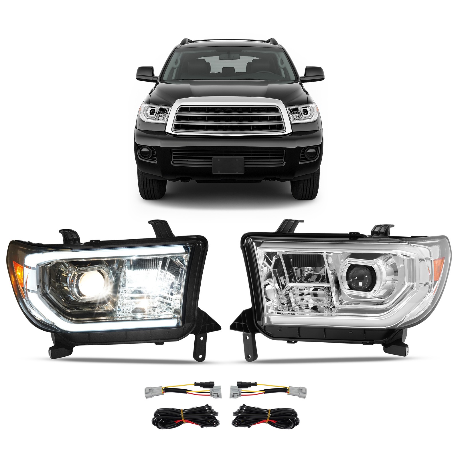 LED Chrome Headlights Projector For Toyota Tundra 2007-2013 Sequoia 2008-2017 LED Chrome Headlights Projector For Toyota Tundra 2007-2013 Sequoia 2008-2017