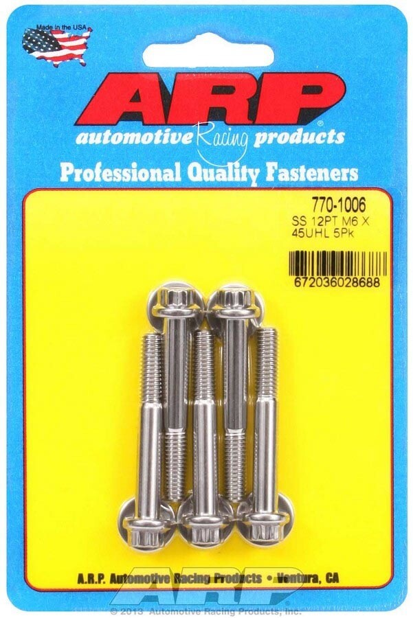 ARP S/S Bolt Kit - 12pt. (5) 6mm x 1.00 x 45mm ARP S/S Bolt Kit - 12pt. (5) 6mm x 1.00 x 45mm