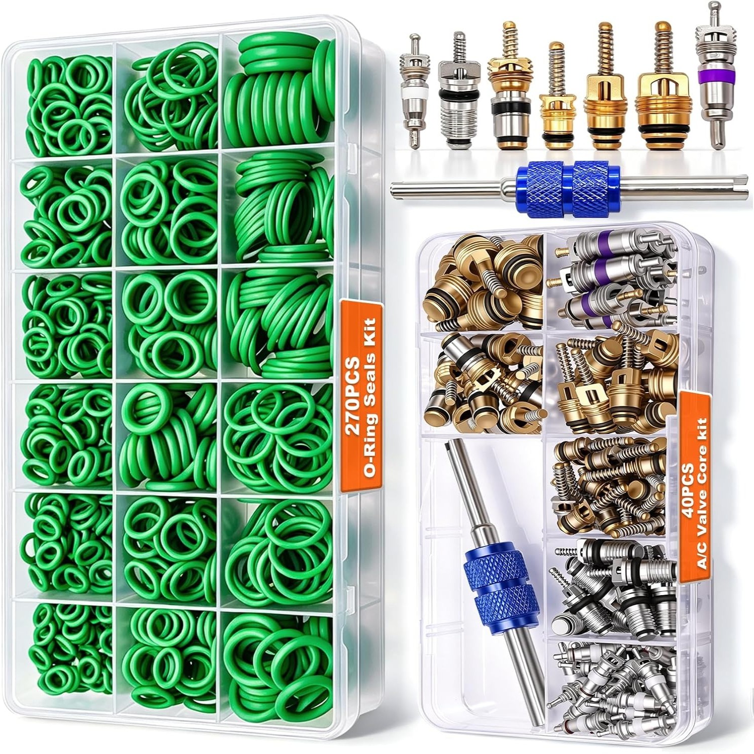 570Pcs Car R12 R134a A/C Repair Kit 530PCS O-Ring Kit 40PCS A/C Valve Core Tool 