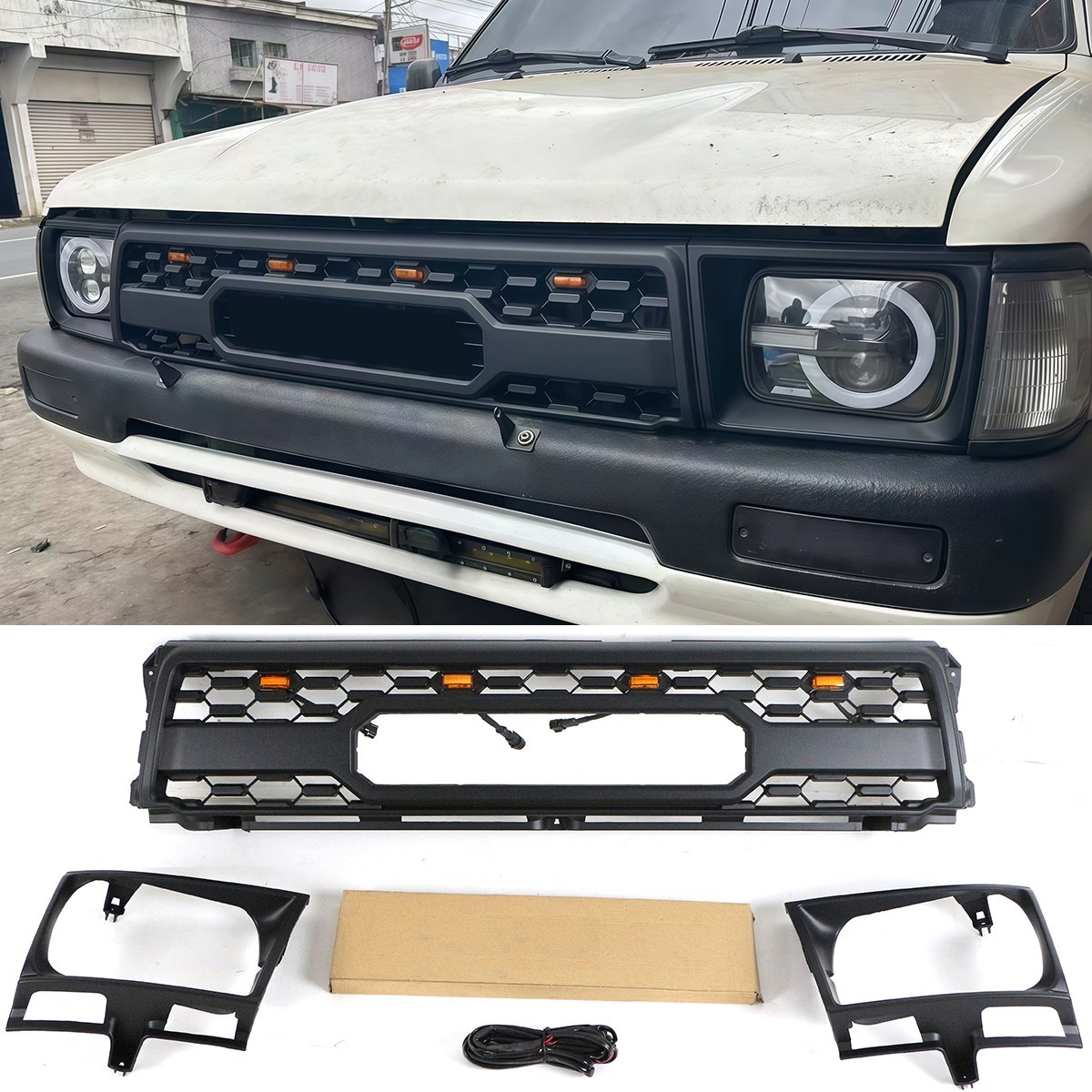 Black Grille Fit For Toyota Hilux Pickup 1989-1991 2WD Front Grill W/lamp frame