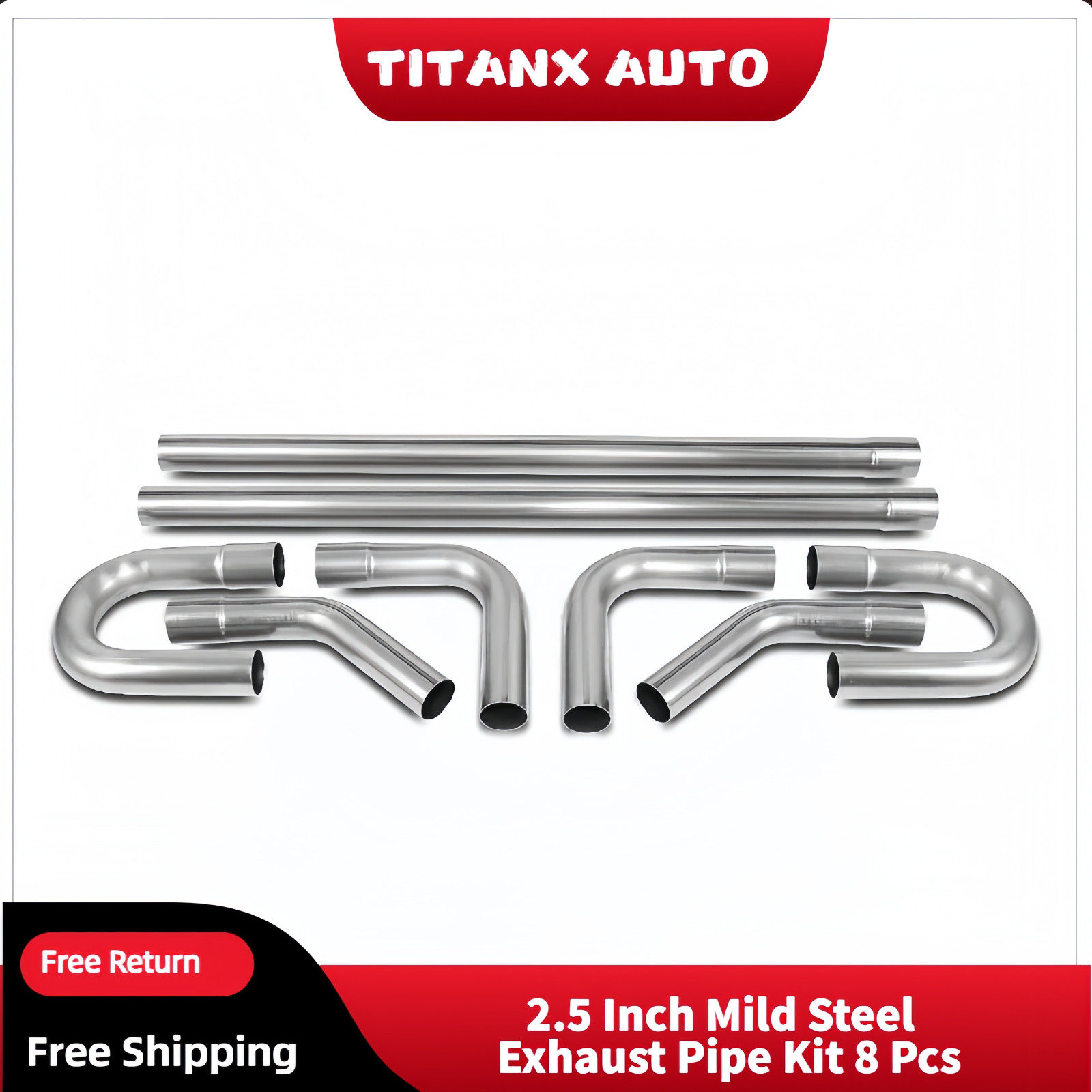 2.5” Inch Custom Exhaust Pipe Kit Tubing Mandrel Bend Straight U 90° Piping 8PCS 2.5” Inch Custom Exhaust Pipe Kit Tubing Mandrel Bend Straight U 90° Piping 8PCS