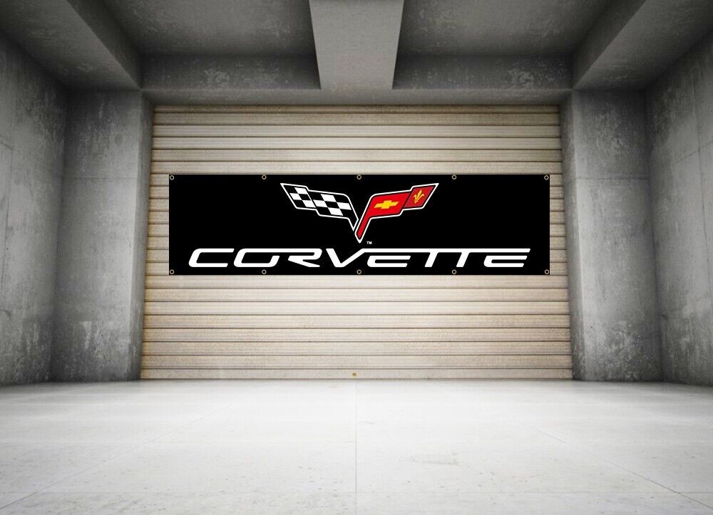 Chevrolet Corvette Banner 2x8Ft Flag Chevy Car Racing  Show Garage Wall Workshop