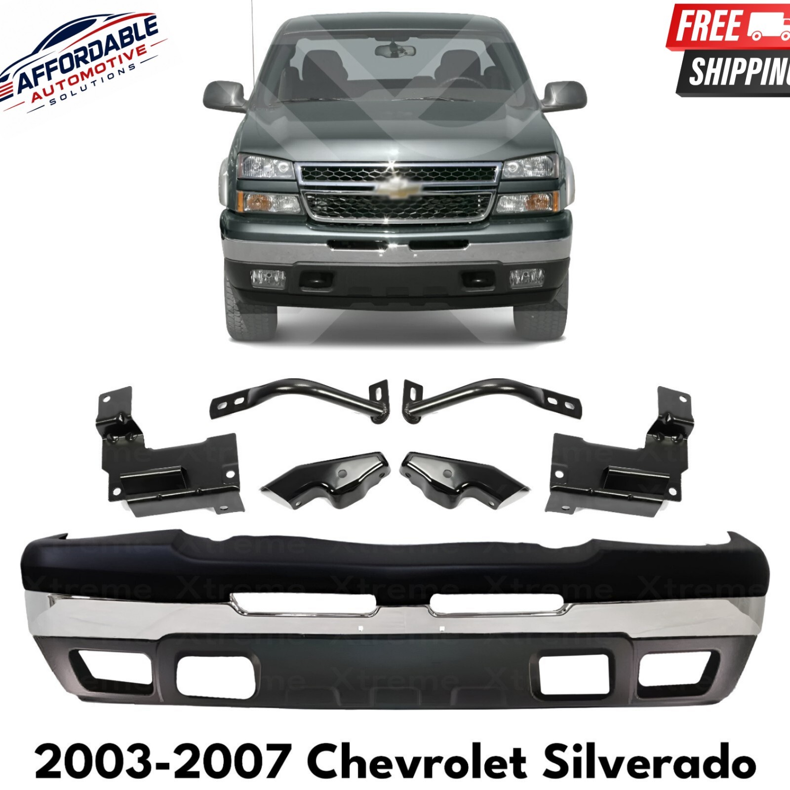 Front Bumper Chrome & Brackets Kit For 2003-2007 Chevrolet Silverado 1500 2500